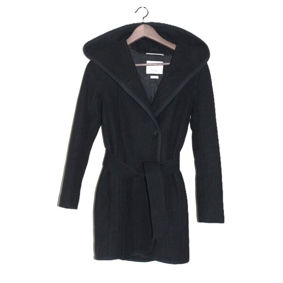 ARITZIA Wilfred Belted/Hooded Borda Coat with Wool & Cashmere, Black - Size XXS - Picture 4 of 16